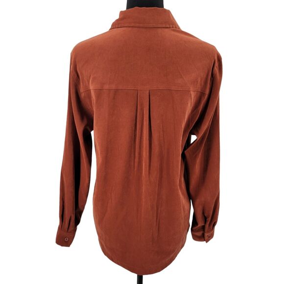 Courtenay Stretch Shirt Women's 6 Embroidered Button Up Faux Suede Brown - Picture 2 of 13